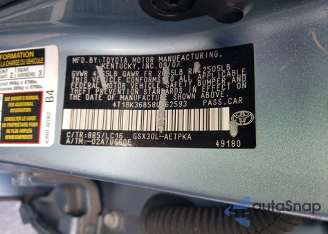 2008 Toyota Avalon Xl z USA, uszkodzony, nr VIN 4T1BK36B58U262593